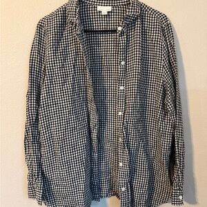 Women’s J.Jill Top 100% Linen Black White Gingham Tunic Shirt Blouse Medium Luxe